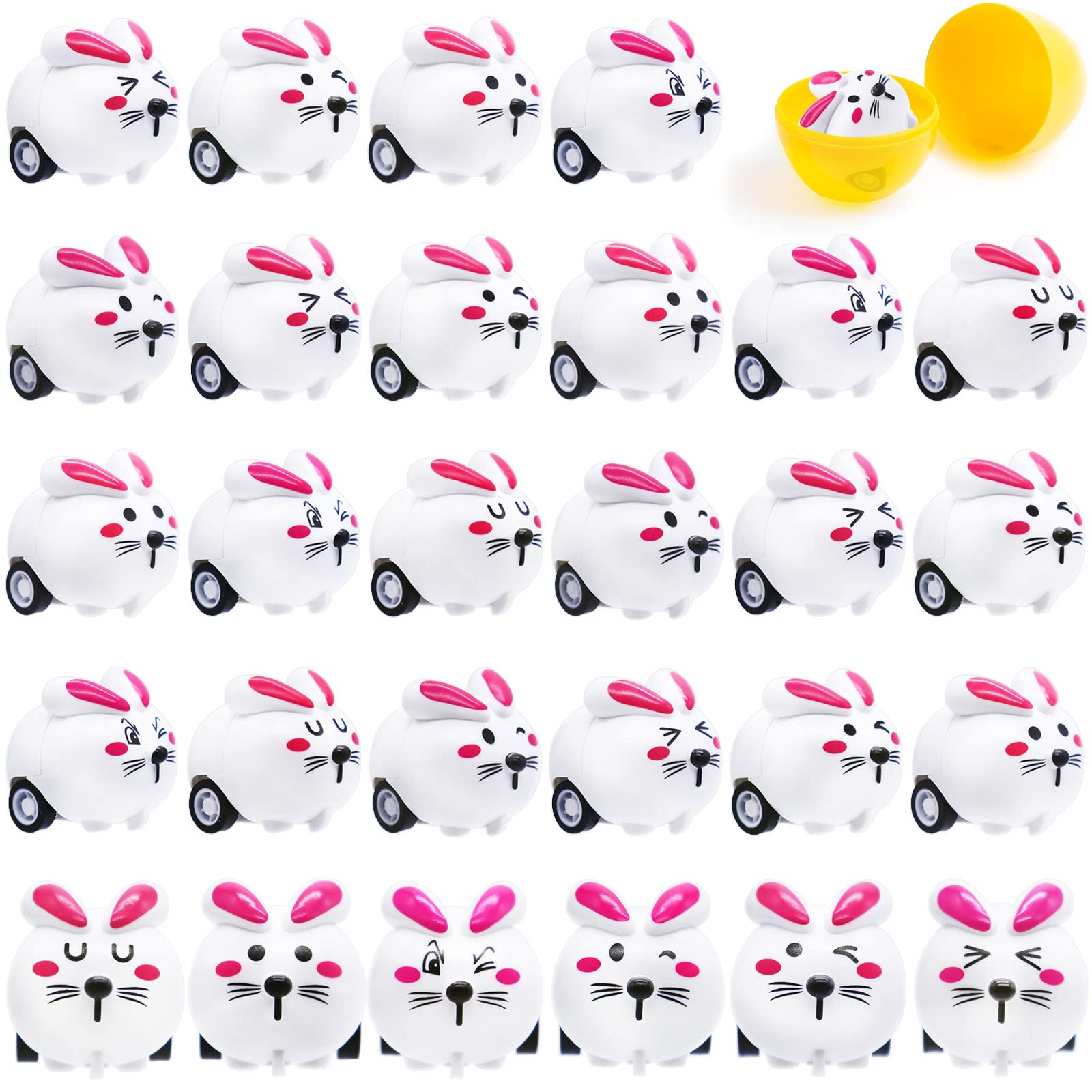 Qyyiguf 30 PCS Easter Rabbit Toy Cars,Rabbit Toys Pull Back Cars,Mini Bunny Toys for Easter Basket Stuffers,Easter Egg Stuffers,Party Favors,Classroom
