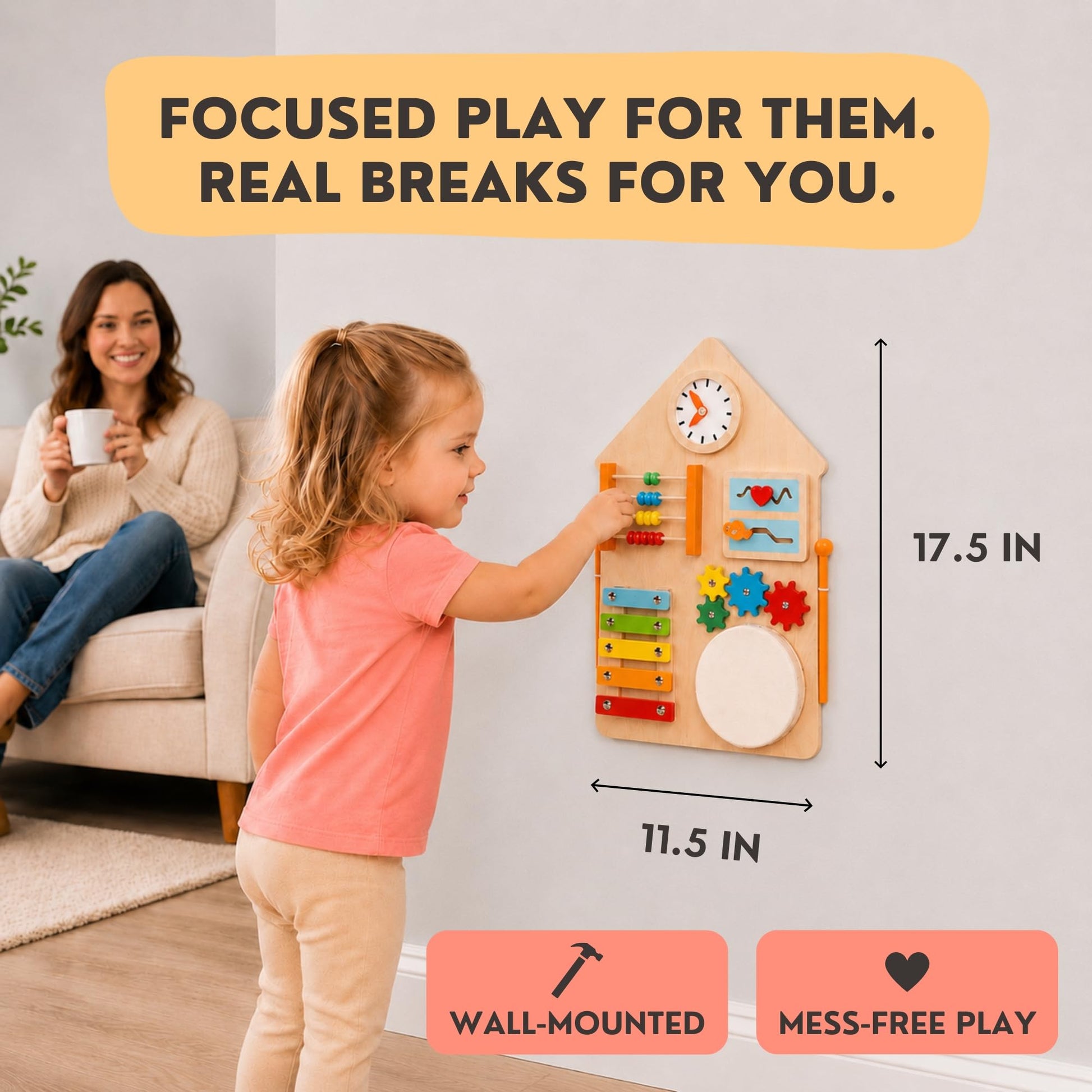 Melemma Wall Sensory Board for Toddlers 1-3 | Montessori Wall Busy Board for Playrooms, Nurseries, Daycare | No Assembly & Quick Install | 17.5 x 11.5