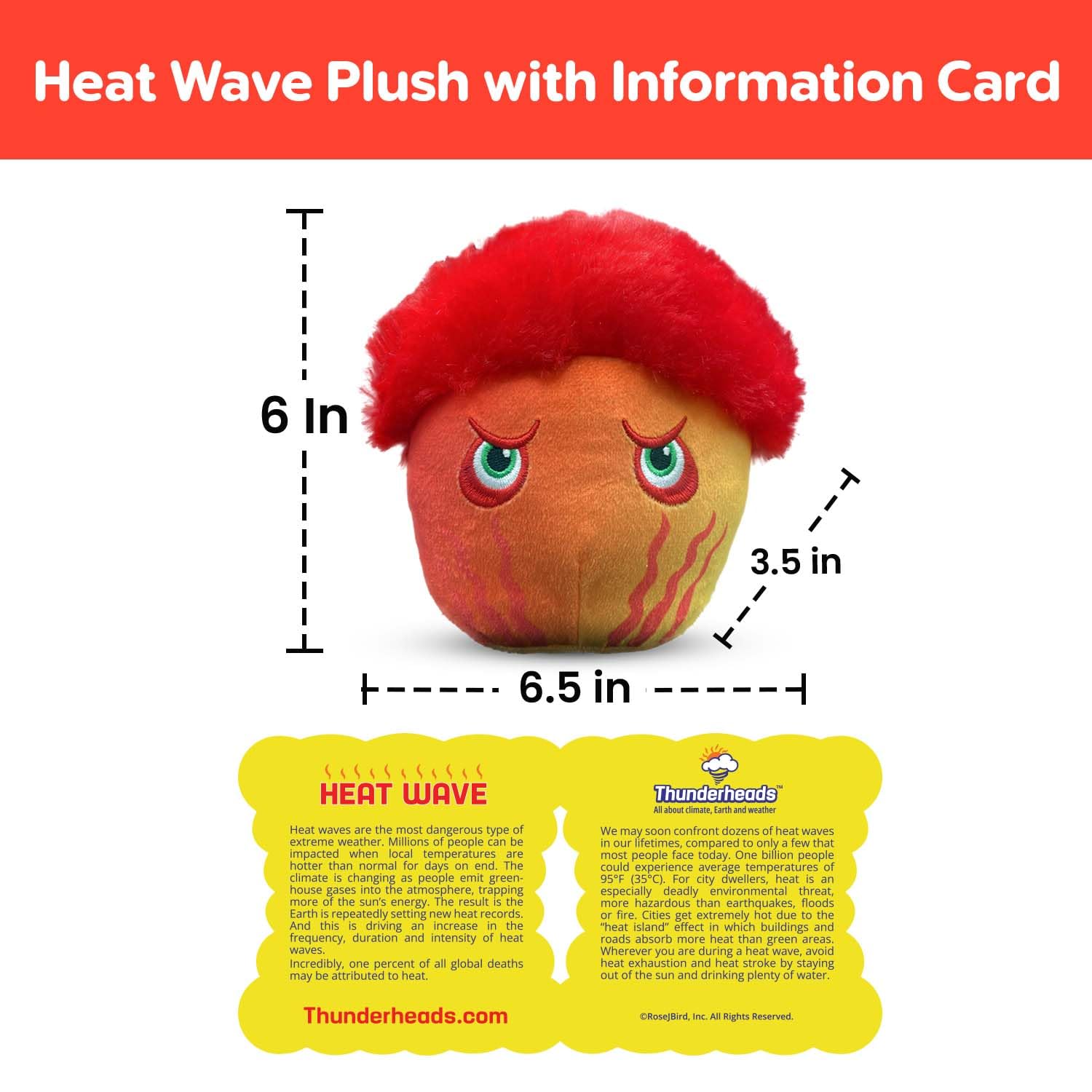 Thunderheads Heat Wave Plush, Nature-Inspired Educational Plushie with Fact Card, Soft Collectible & Sustainably-Made Weather Gift Stem Learning