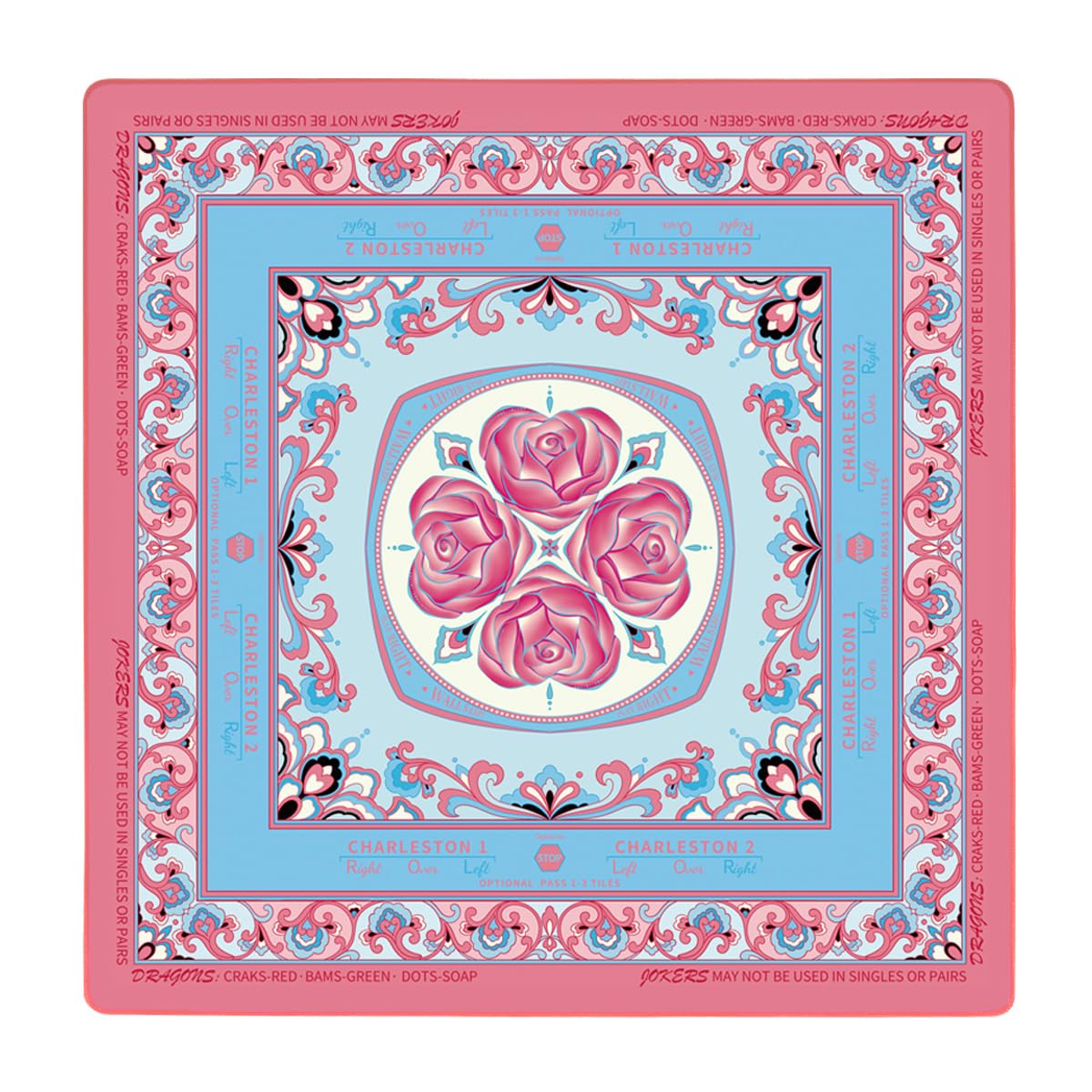 33" Aesthetic Mahjong Mat with Rules for Table (Rolled, Blue Peony)