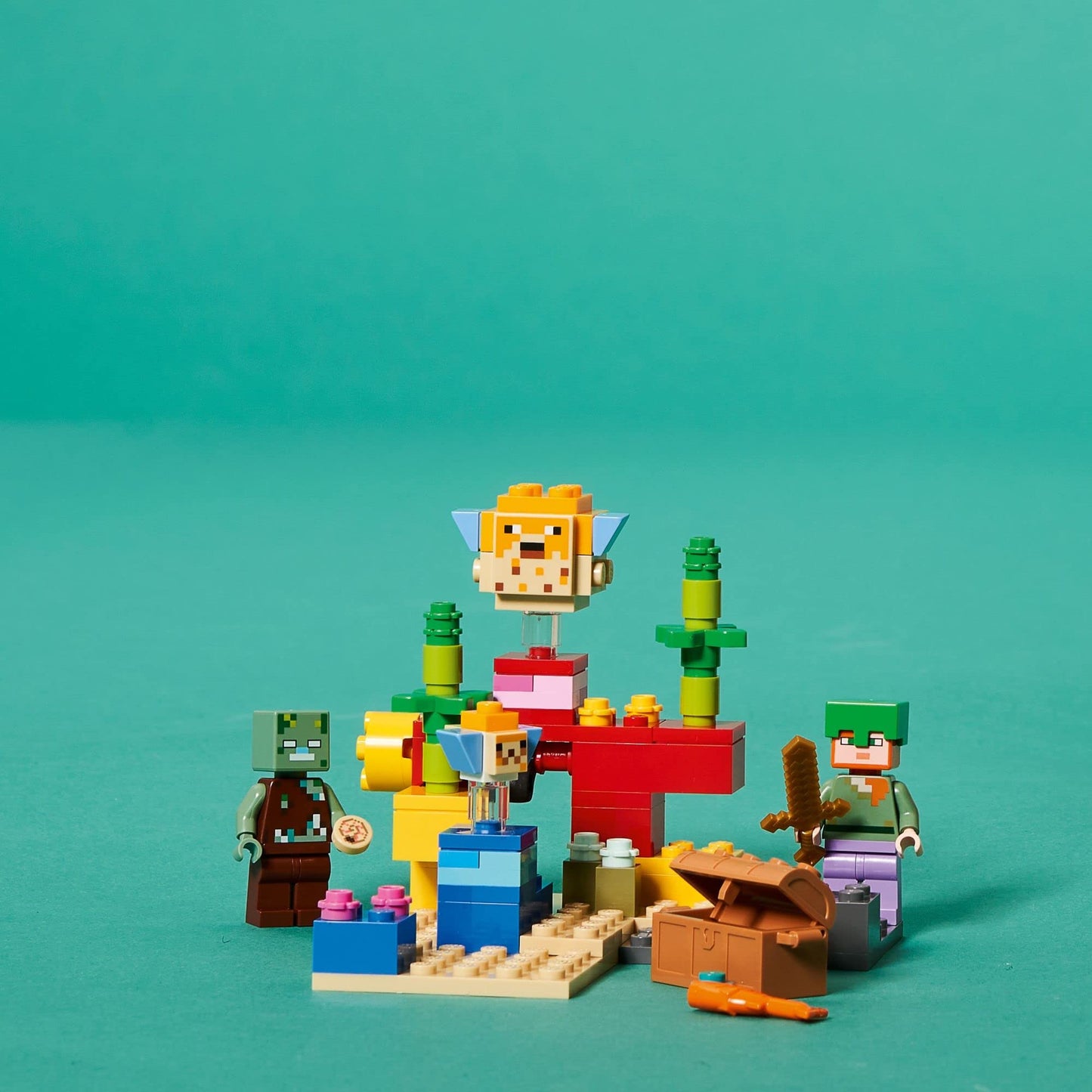 LEGO Minecraft The Coral Reef Toy Building Set 21164 Pretend Play Minecraft Toy with Alex, Puffer Fish and Zombie Figures, Ideal Gift for Kids Who