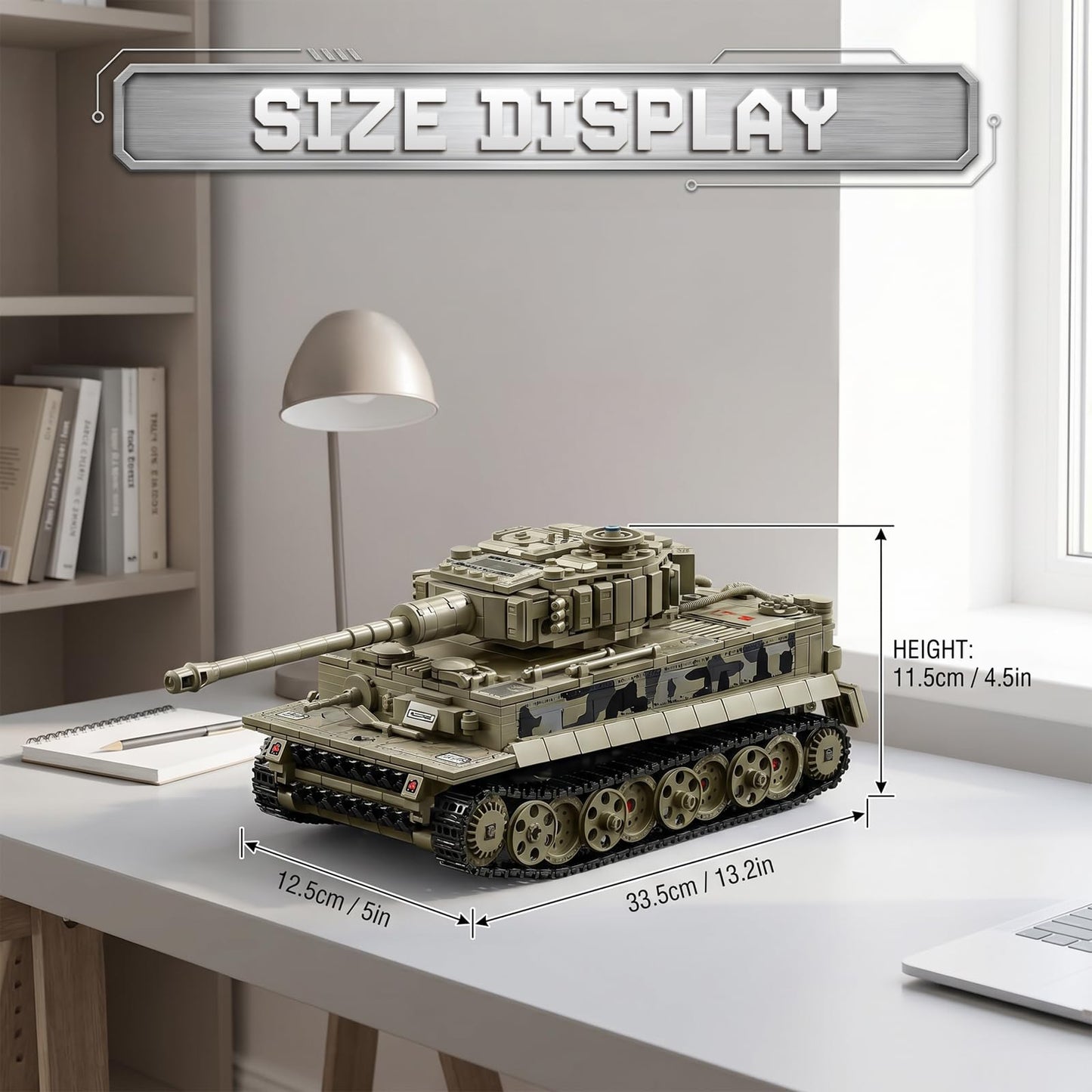 JYLWSMHU Military Tiger Heavy Tank Building Blocks Set Army Military Vehicles Model Kits Highly Detailed WW2 Style Heavy Tank Set for Building