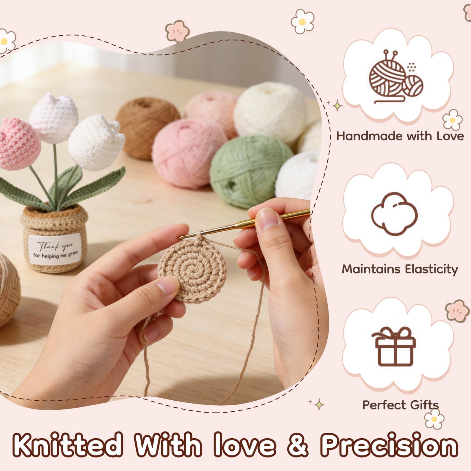 HEALDOT Teacher Appreciation Gifts for Women, Thank You for Helping Me Grow - Birthday Graduation Teacher's Day Gifts for Teacher Her Handmade Crochet