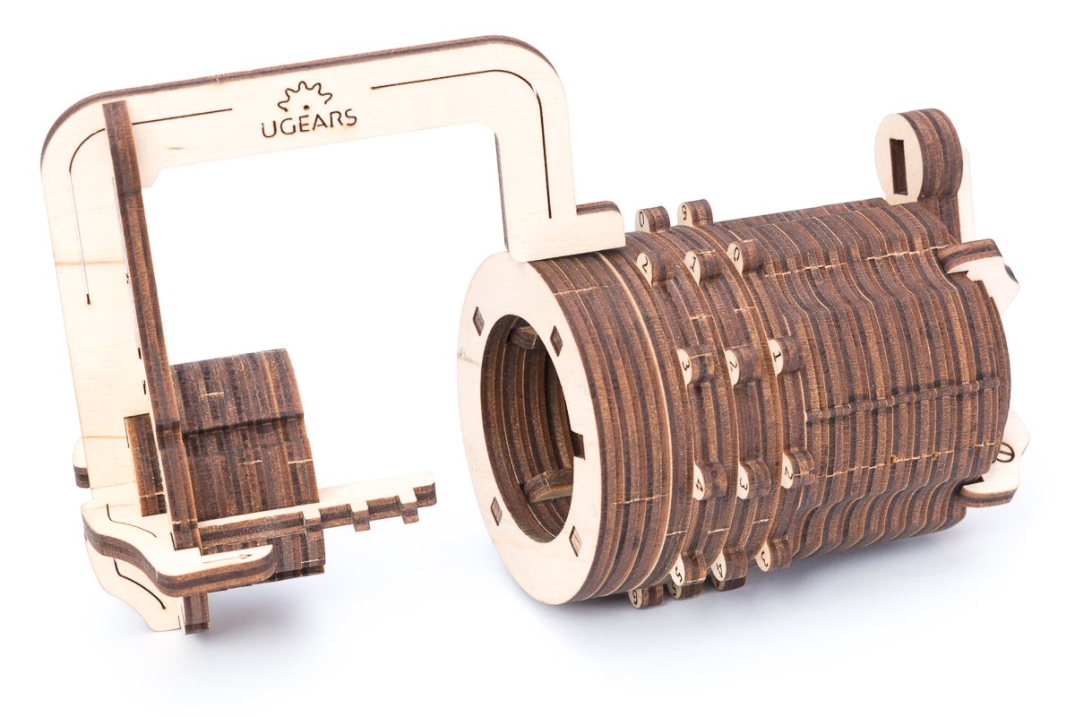 Ugears Combination Lock - DIY 3D Wooden Puzzles for Adults Cryptex - Create Your Own Secret Code - Inspired by The Da Vinci Code DIY Model Kits