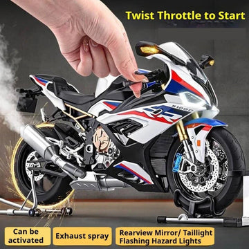 HTLNUZD 1/6 S1000RR Alloy Motorcycle Model with Light & Sound Effects, Ignition & Smoke Spray Simulation Desk Decor Adult Enthusiasts Gift