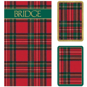 Caspari Plaid Large Type Bridge Gift Set, 2 Playing Card Decks & 2 Score Pads