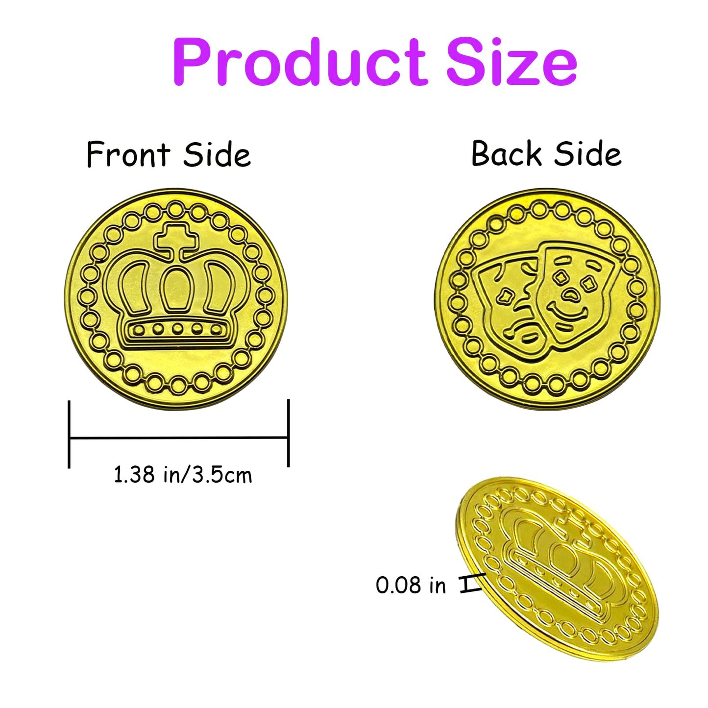 100 PCS Mardi Gras Coins Set-Assorted Green Purple Gold Mardi Gras Plastic Coins Set for Mardi Gras Theme Props Parade Table Decoration & Party Favors