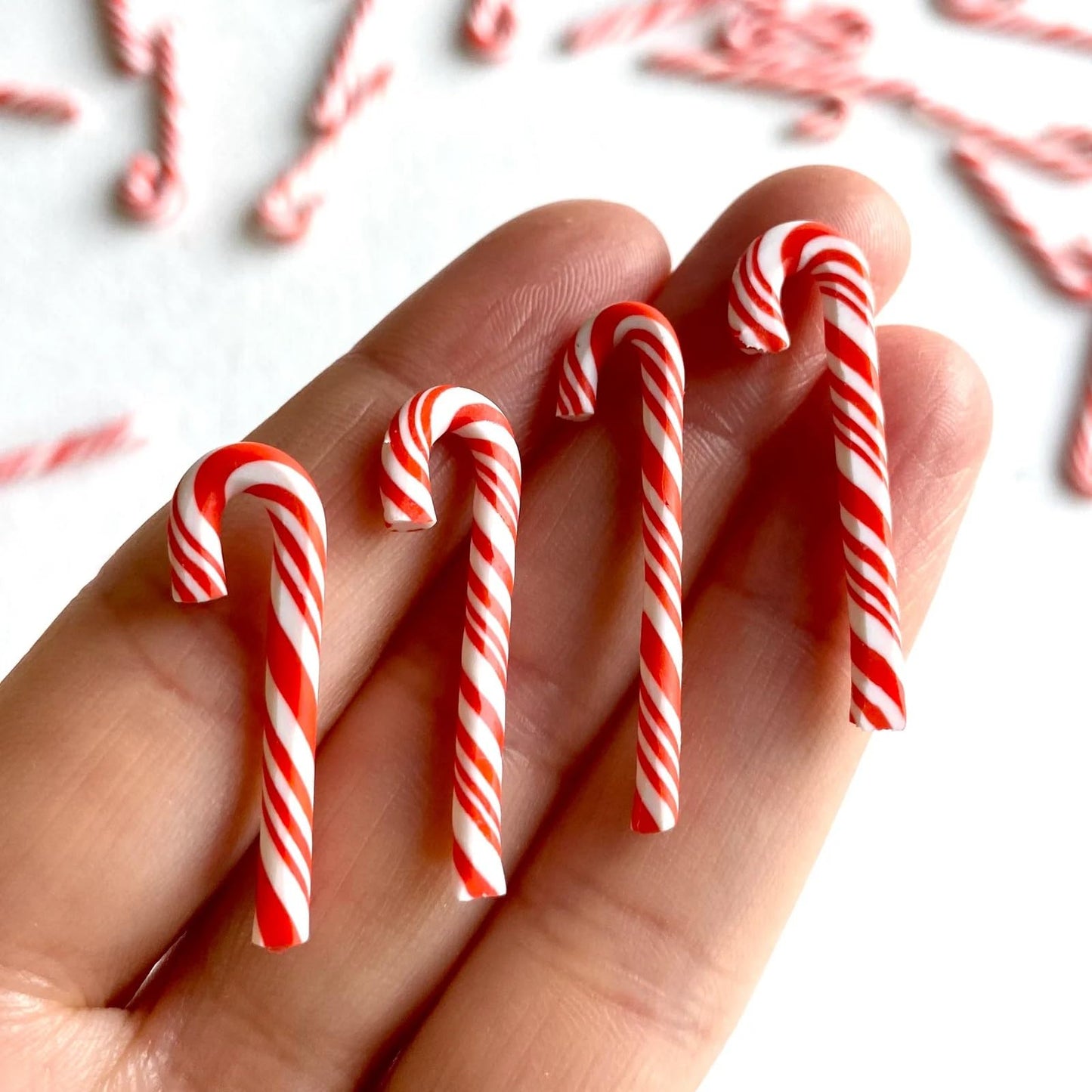 Miniature Candy Canes, Peppermint Embellishments, Non-Edible Tiny Mini Small Christmas Craft, Dollhouse Miniatures Polymer Clay (20PCS)