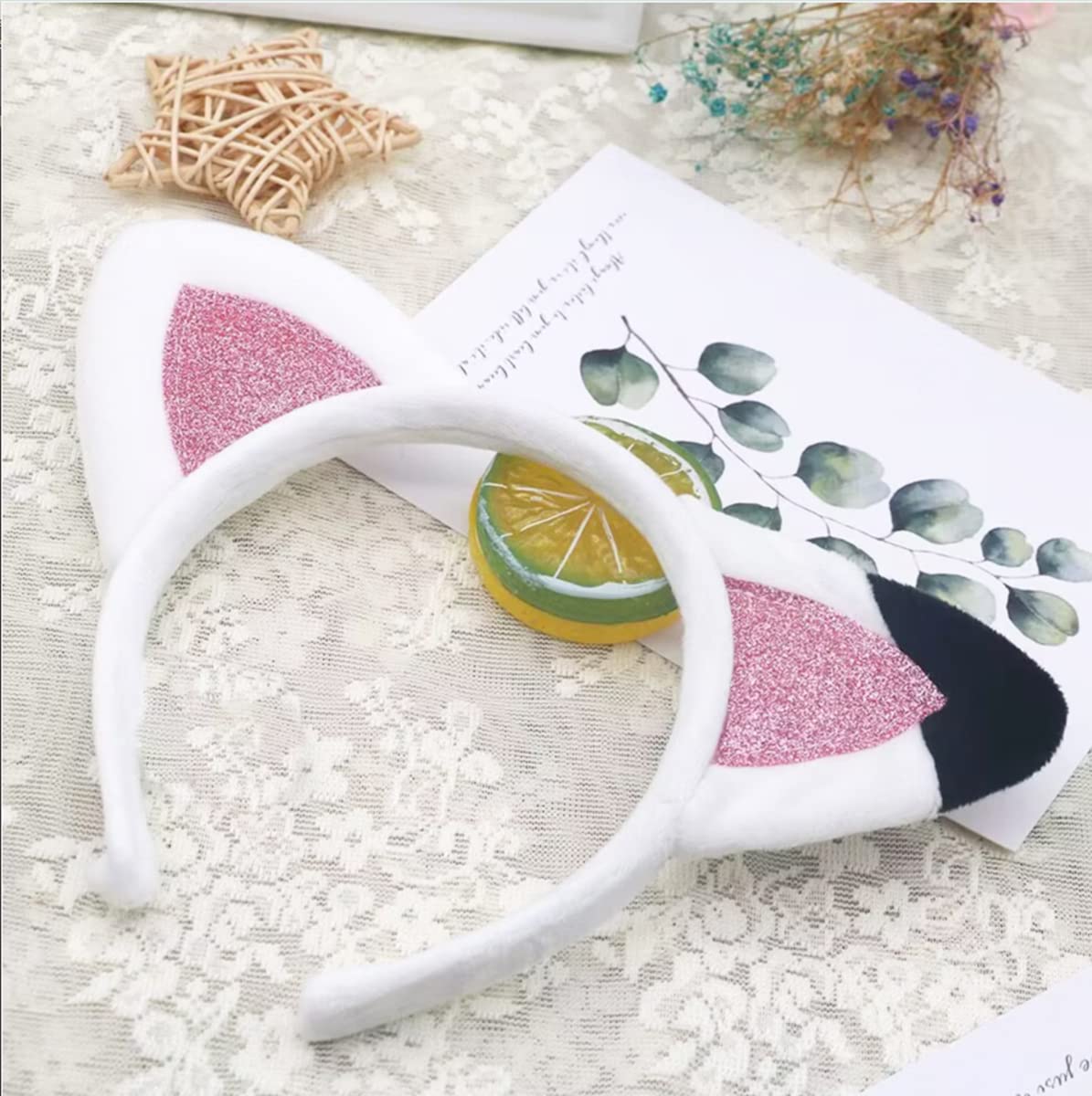Atvscay Cat Ears Headband Birthday Party Headwear Shiny Flannelette Hair Hoop For Girl Halloween Costume (Elastic Headwear)