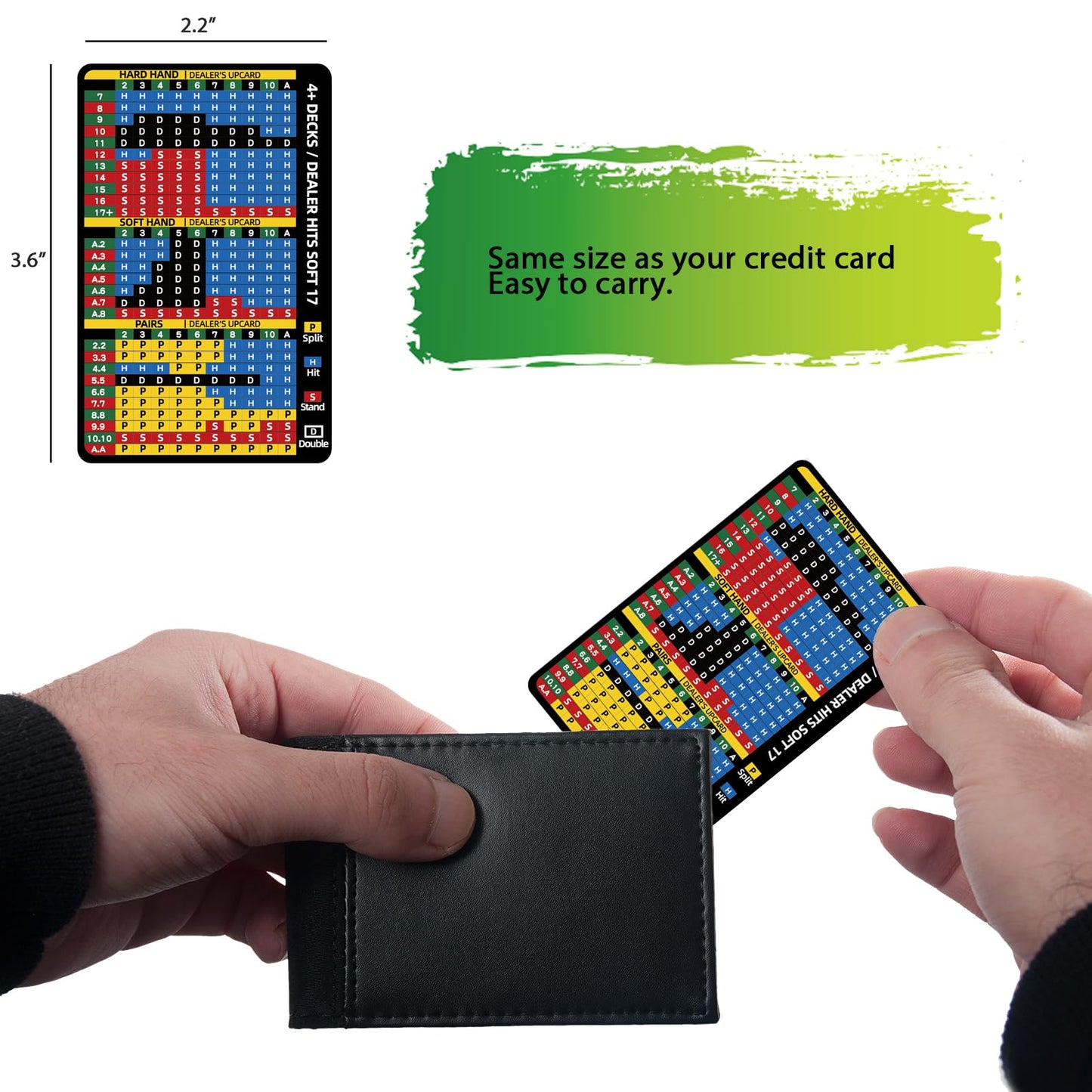 Gimao 2 PCS Metal Thick Blackjack Strategy Card with Leather Sleeve, Stainless Steel Blackjack Basic Chart Cards Wallet Size Book Allowed at Blackjack