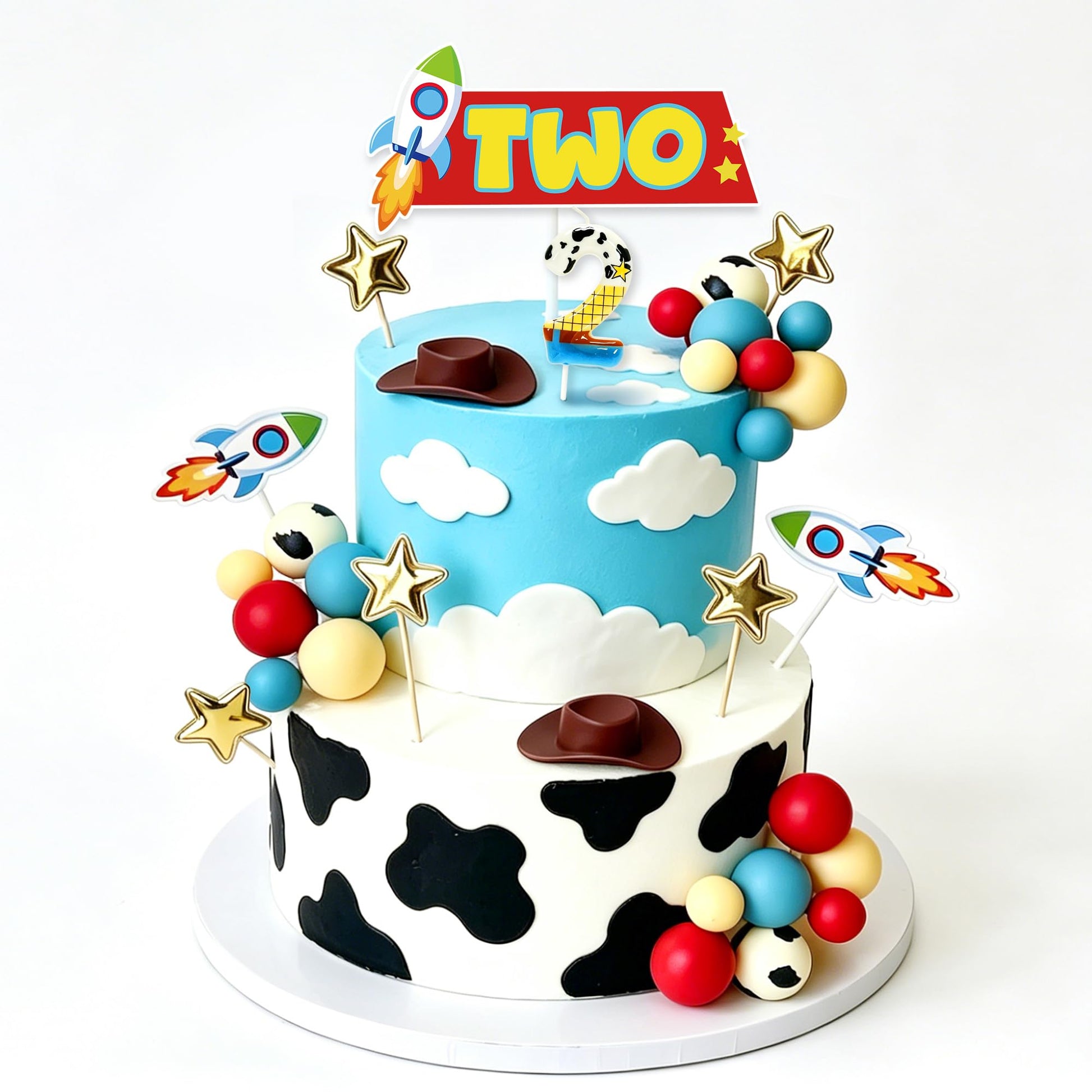 Cartoon Story Cake Toppers with 2nd Birthday Candle