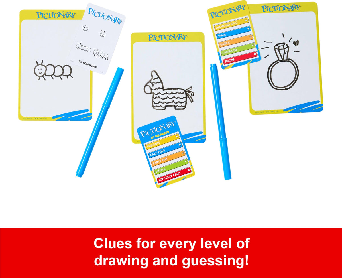 Mattel Games Pictionary Board Game, Drawing Game for Kids, Adults and Game Night with Dry Erase Markers and Boards
