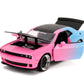 Jada Pink Slips 1:24 W5 2015 Dodge Challenger SRT Hellcat Die-Cast Car w/Base, Toys for Kids and Adults(Pink/Blue Gradient)