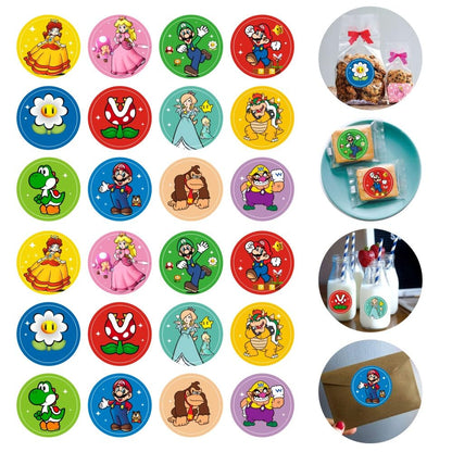 120pcs Mario Round Stickers, Mario Party Supplies for Kids Birthday Decorations - 10 Sheets