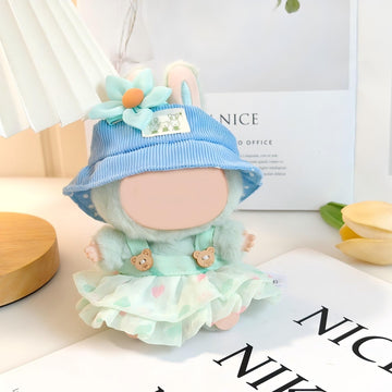 Clothes for 17cm Doll, Skirt Set for Dolls, Hat Skirt Outfit Premium Fashion Cute Dress for 17cm Dolls Accessories (NO Doll) (A1 Green Heart
