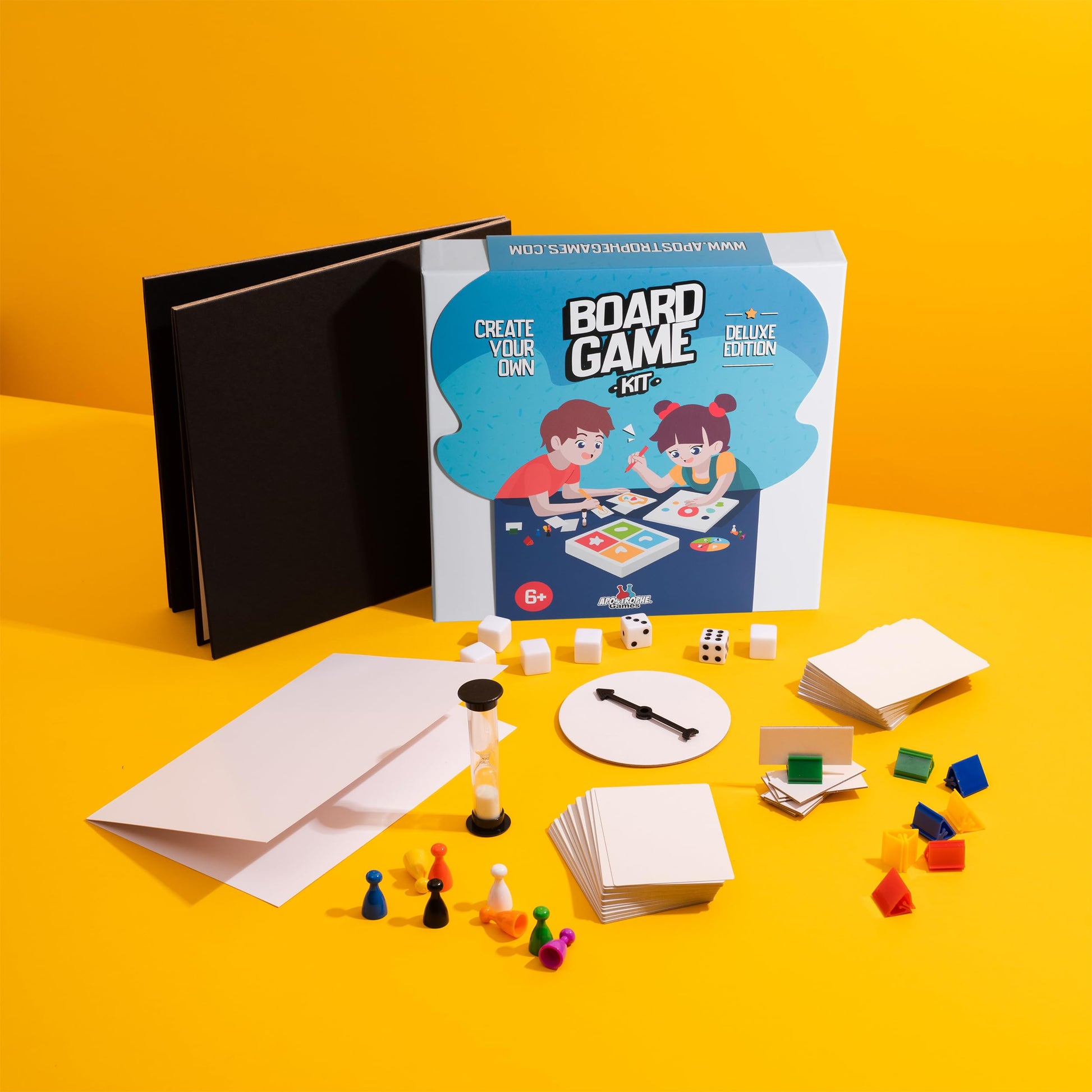Create Your Own Board Game Set - DIY Kit with Blank Game Board, Game Pieces, Blank Cards, Dice, Spinner, Rulebook, Sand Timer - Build Your Own Game