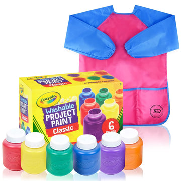 Kids Painting Set, Washable Paint for Kids 6 Colors, Painting Smock, Non Toxic Tempera Paint 2 oz Each, Paints for Toddlers Art, Craft, Home Finger