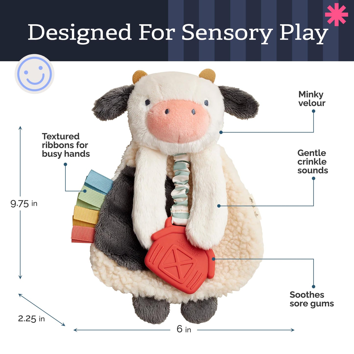 Itzy Ritzy - Itzy Lovey Including Teether - Baby Lovey with Teether, Textured Ribbons & Dangle Arms - Features Crinkle Sound, Sherpa Fabric and Minky