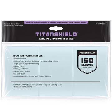 TitanShield (150 Sleeves) Clear Standard European Size Board Game and Matte Card Sleeves