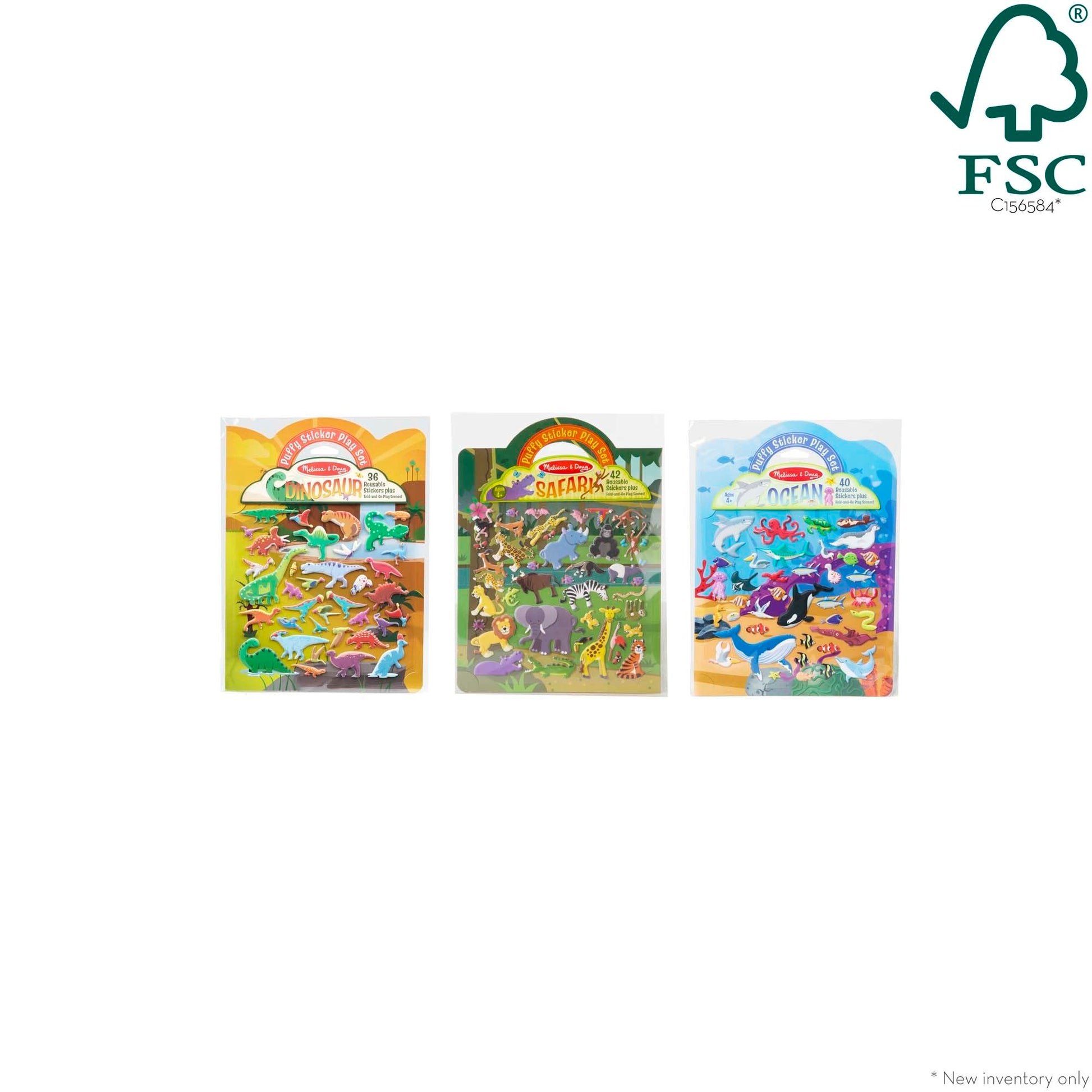 Melissa & Doug Puffy Sticker Activity Books Set of 3 - Safari, Dinosaur & Ocean, with 118 Reusable Puffy Stickers and Fold-Out Scenes, Mess Free Play