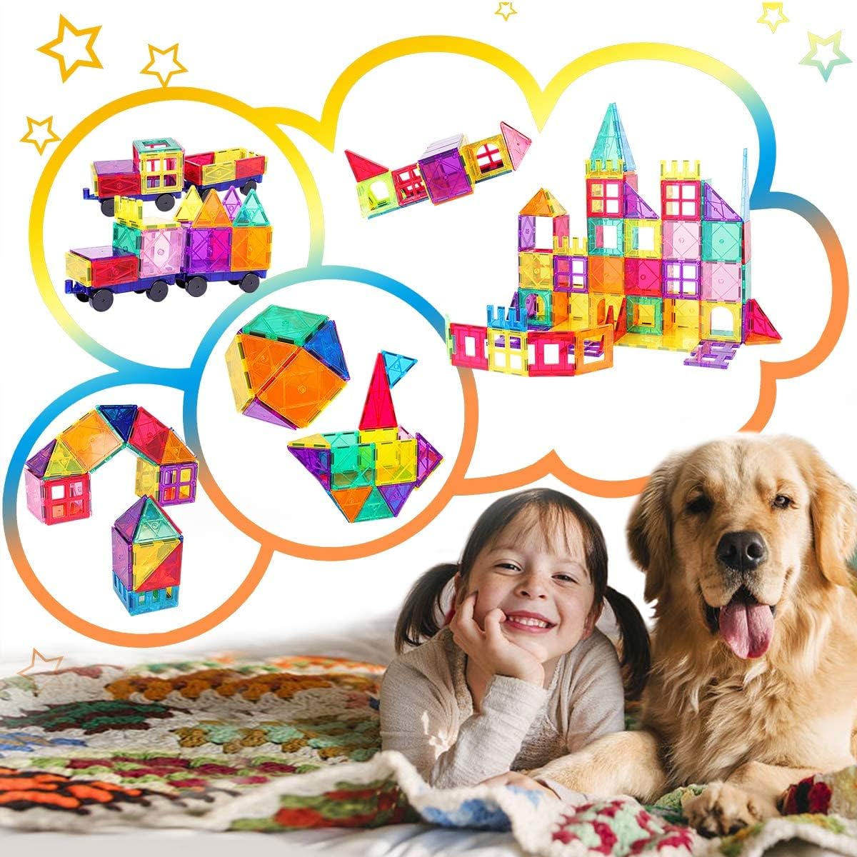 Landtaix 100pcs Magnetic Tiles Magnetic Building Blocks for Toddlers 3 4 5 6 7 Year Old Boys Girls Educational Magnet Blocks Christmas Birthday Gift