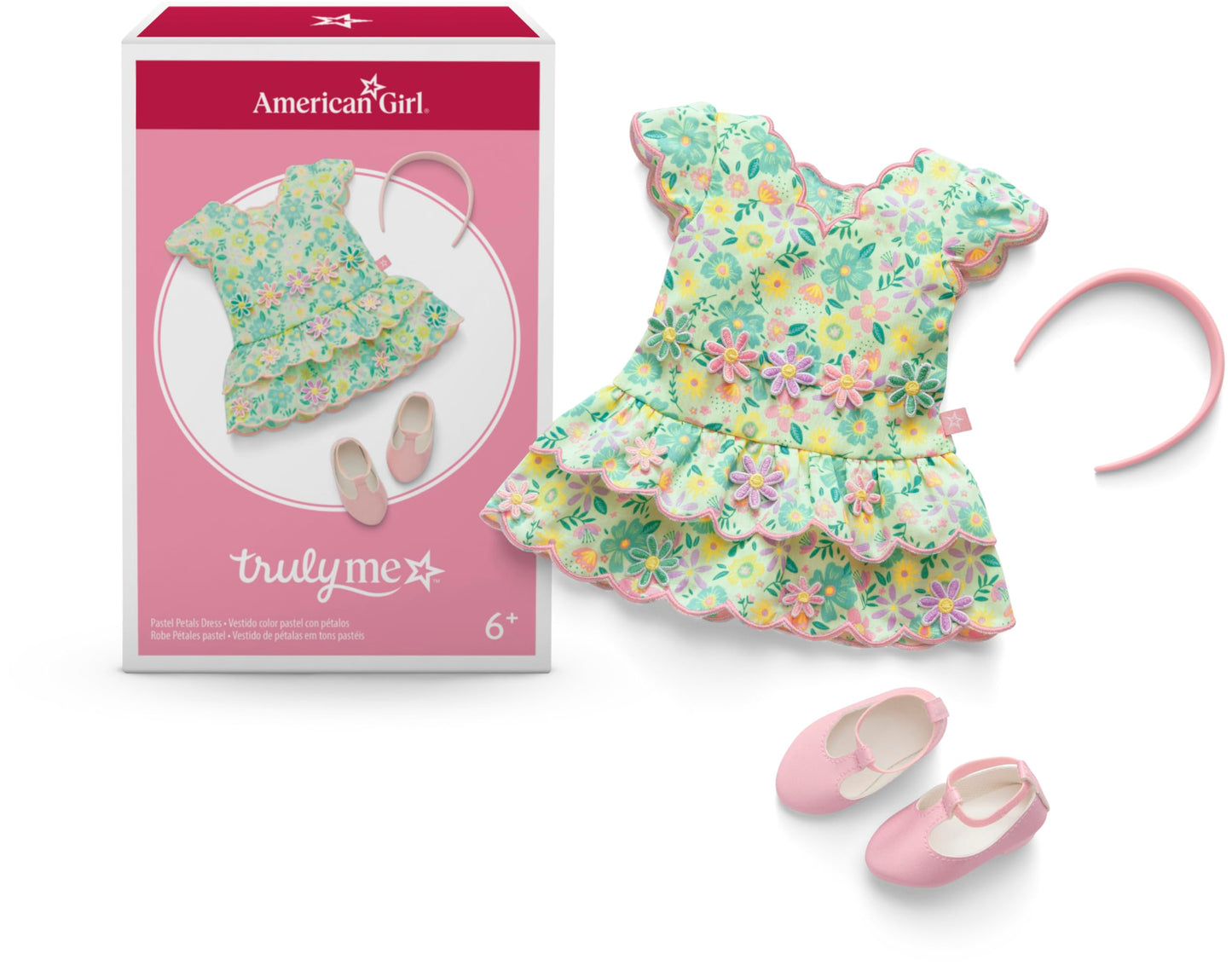 American Girl Truly Me, 18-inch Doll Clothes, Pastel Petals Dress, with Headband and Flats, Ages 6+