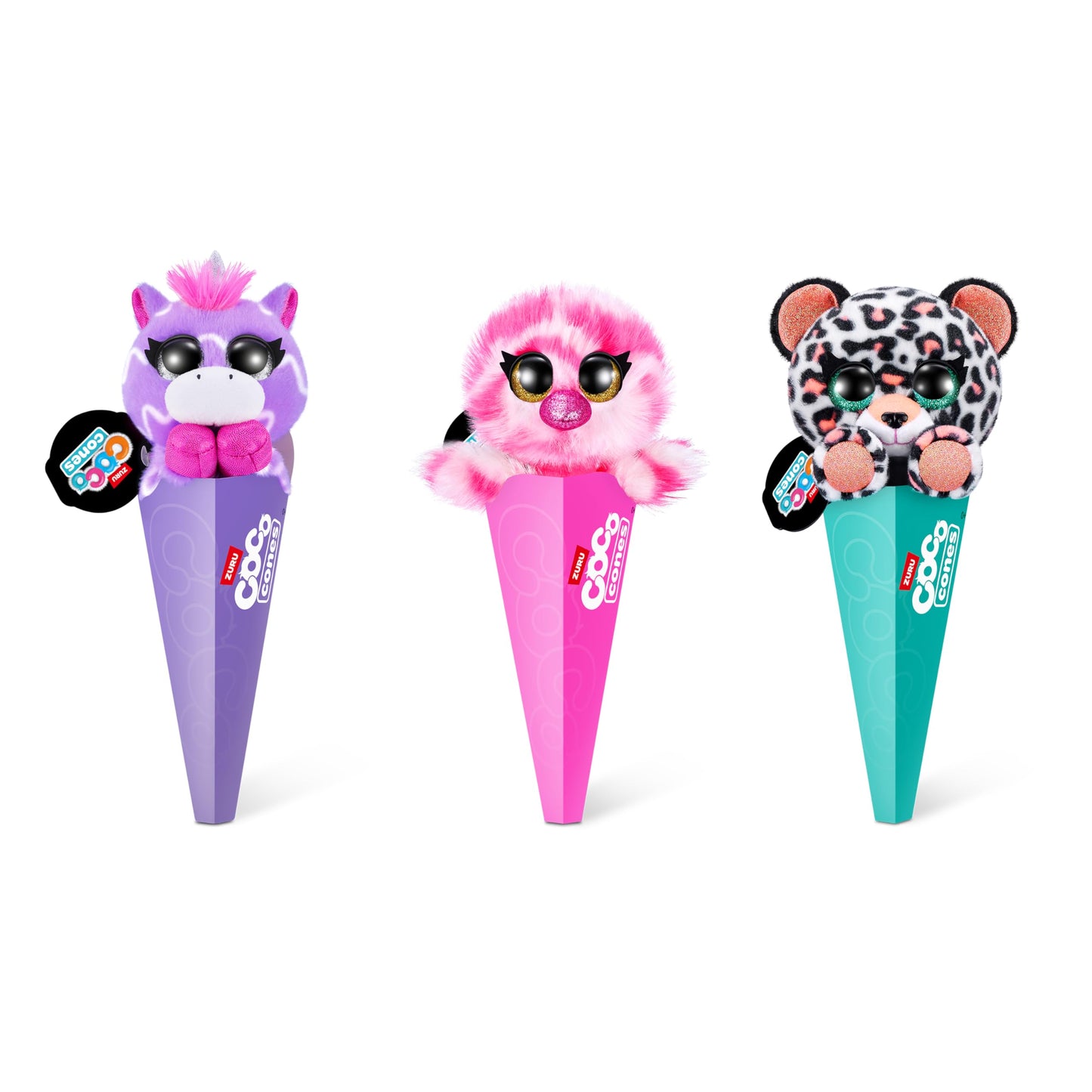 COCO Surprise Neon (Random 3 Pack) by ZURU Randomly Assorted Surprise Animal Plush Toys with Baby Collectible Pencil Topper Character Toy in Cone