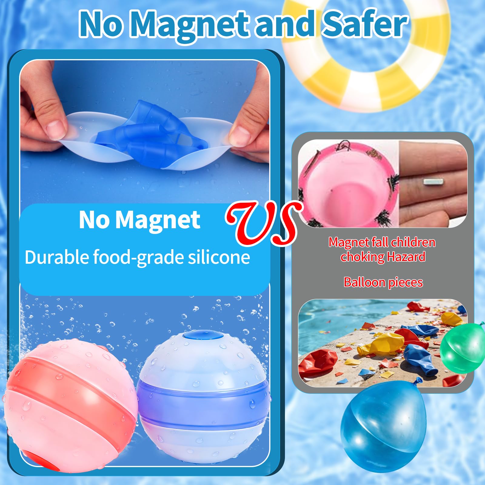 Reusable Water Balloons,Soft Refillable Water Balloons Quick Fill,12 Pack