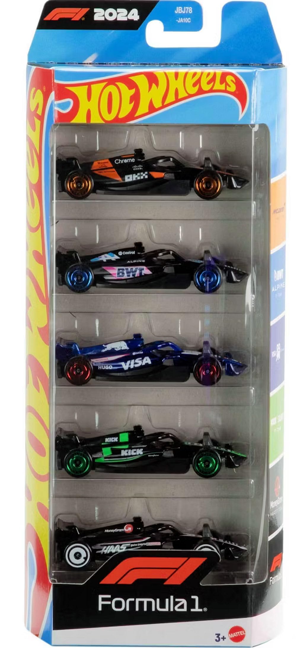 Hot Wheels Formula 1 Die-Cast Cars, Bundle of F1 2024 & 2025 Teams 5 Packs and Scuderia Ferrari HP Short Card, Ages 3+