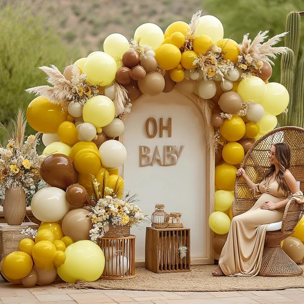 Balloon Garland Arch Kit Pastel Yellow Blush White Sand Brown Balloons Double Stuffed Mustard Yellow Bee Balloons for Neutral Baby Shower Wedding