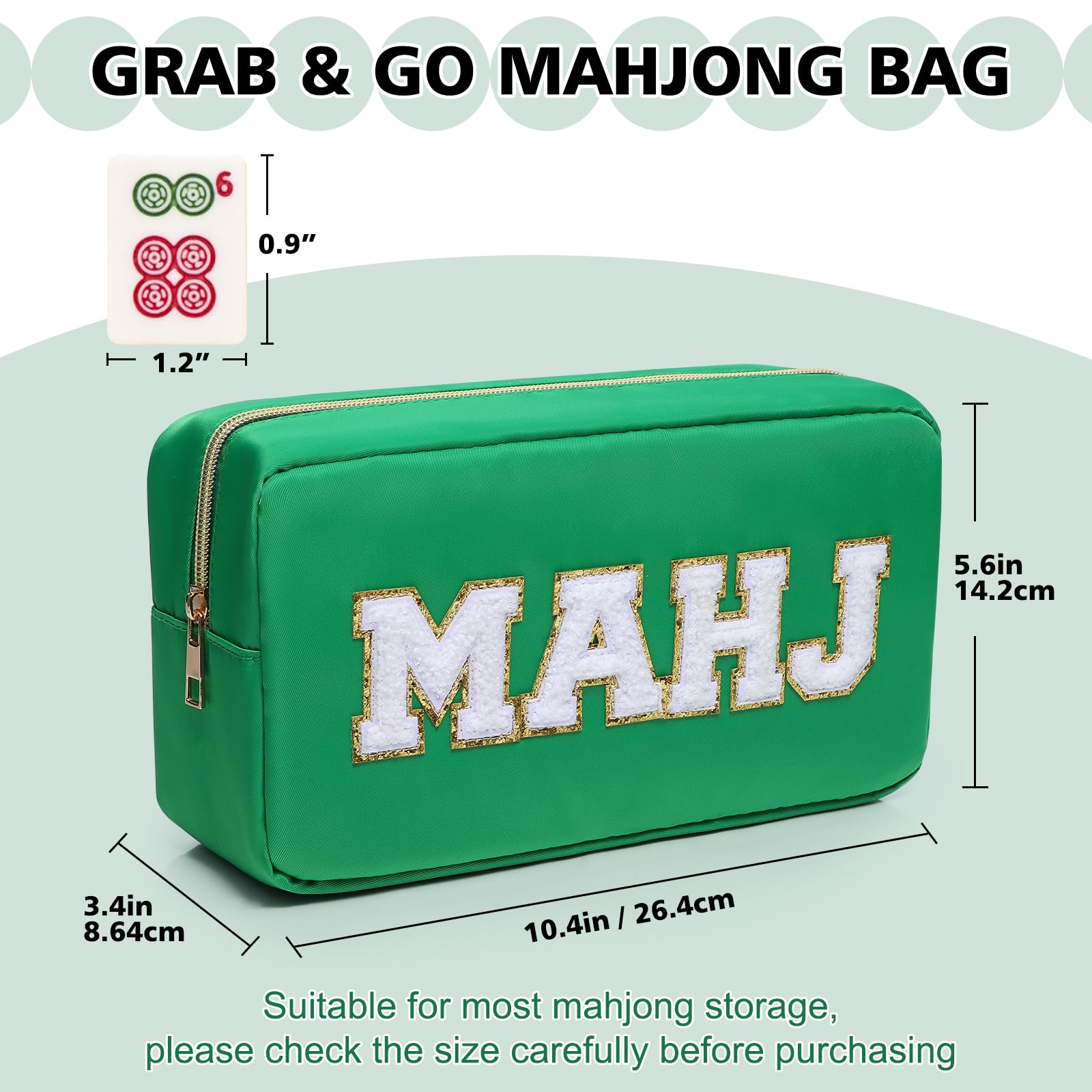 Ahdoma Mahjong Tile Bag Mahjong Bag with Zipper Travel Mahjong Carrying Case Storage Pouch Gifts for Mahjong Lovers Accessories