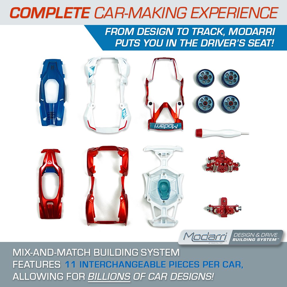 Modarri Delux T1 Track Car Red | Stem Educational Toy Cars | Make a Model Car - Design Your Own Working Race Cars | Fun and Functional Building Toys
