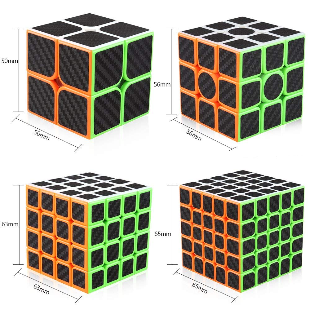 CFMOUR Original Speed Cube Set, 2x2 3x3 4x4 5x5 Carbon Fiber Cube Bundle for Kids, Smooth Original Cube