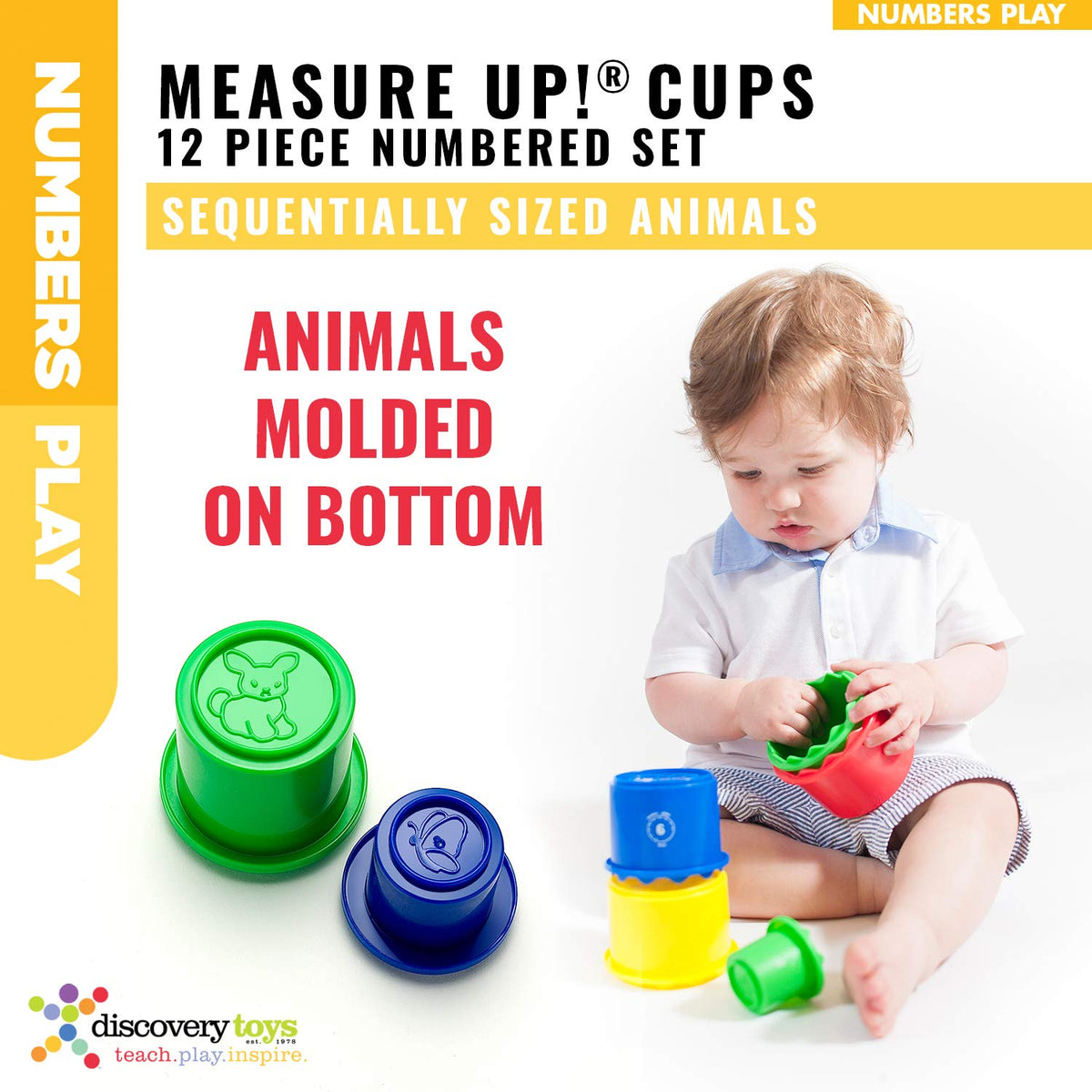 Discovery Toys Measure UP! Cups | Educational Stacking & Nesting 12 Piece Numbered Set| Kid-Powered Learning | STEM Toy Early Math Childhood