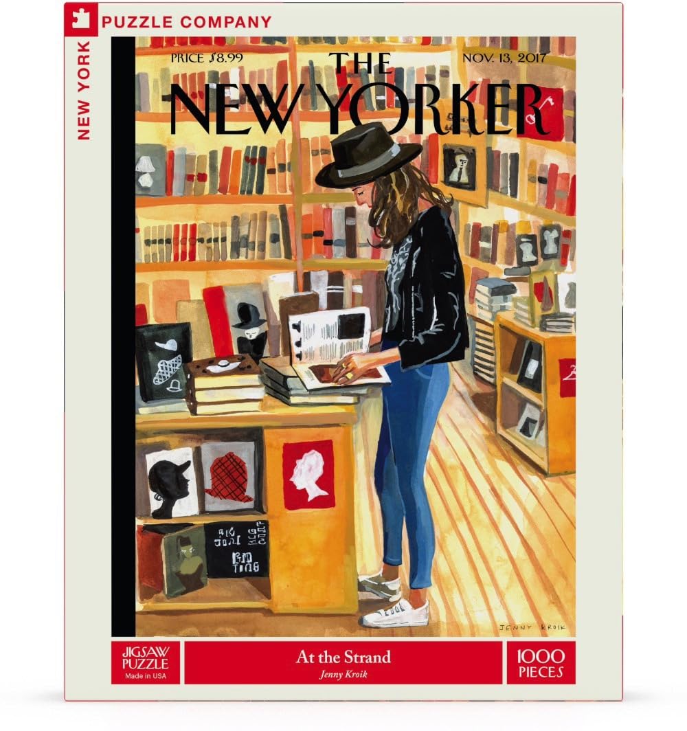 New York Puzzle Company - New Yorker At the Strand - 1000 Piece Jigsaw Puzzle for Family Game Nights by Jenny Kroik