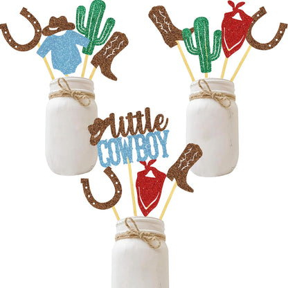Little Cowboy Party Centerpiece Baby Shower Decoration Western Theme Boots Hats Photo Props Table Toppers Birthday Supplies Blue