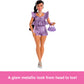 Barbie Deluxe Style Doll #8 in Metallic Purple Top and Sparkly Shorts, Black Hair in Braid, Accessories Like Pearly Jewelry and Handbag