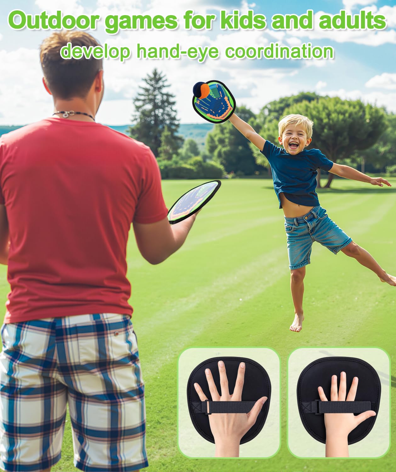 Qrooper Toss and Catch Game with Soft Balls & Sticky Baseball Gloves, Green