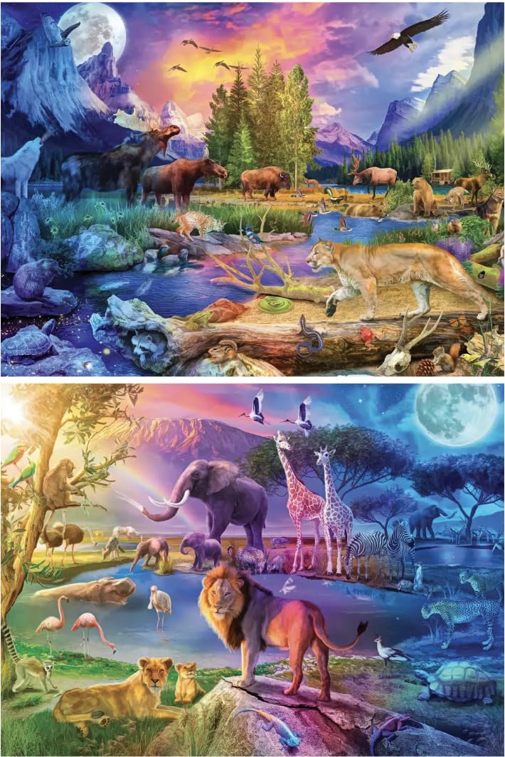 Bits and Pieces Jigsaw Puzzles for Adults - 2 Colorful Puzzles - Value Set of 2 - Animal Puzzles for Adults Colorful Puzzles Bundle Featuring Wildlife