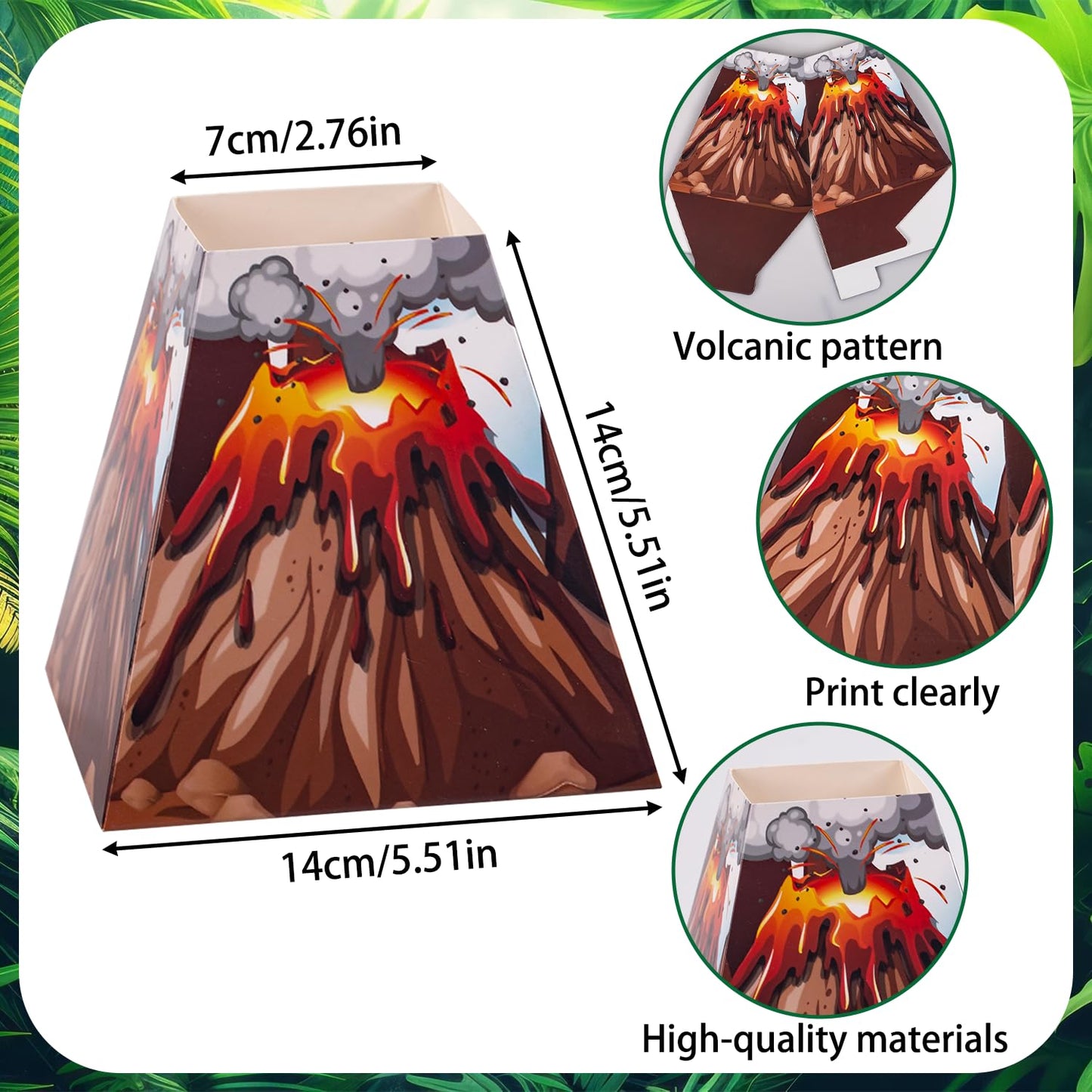 Dinosaur Party Table Centerpieces Decorations - 6 Sets Volcano Paper Bucket Centerpieces with Dinosaur Table Topper Sticks, Realistic Tropical Leaves