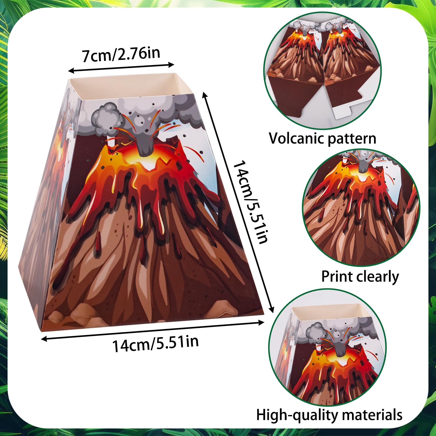 Dinosaur Party Table Centerpieces Decorations - 6 Sets Volcano Paper Bucket Centerpieces with Dinosaur Table Topper Sticks, Realistic Tropical Leaves