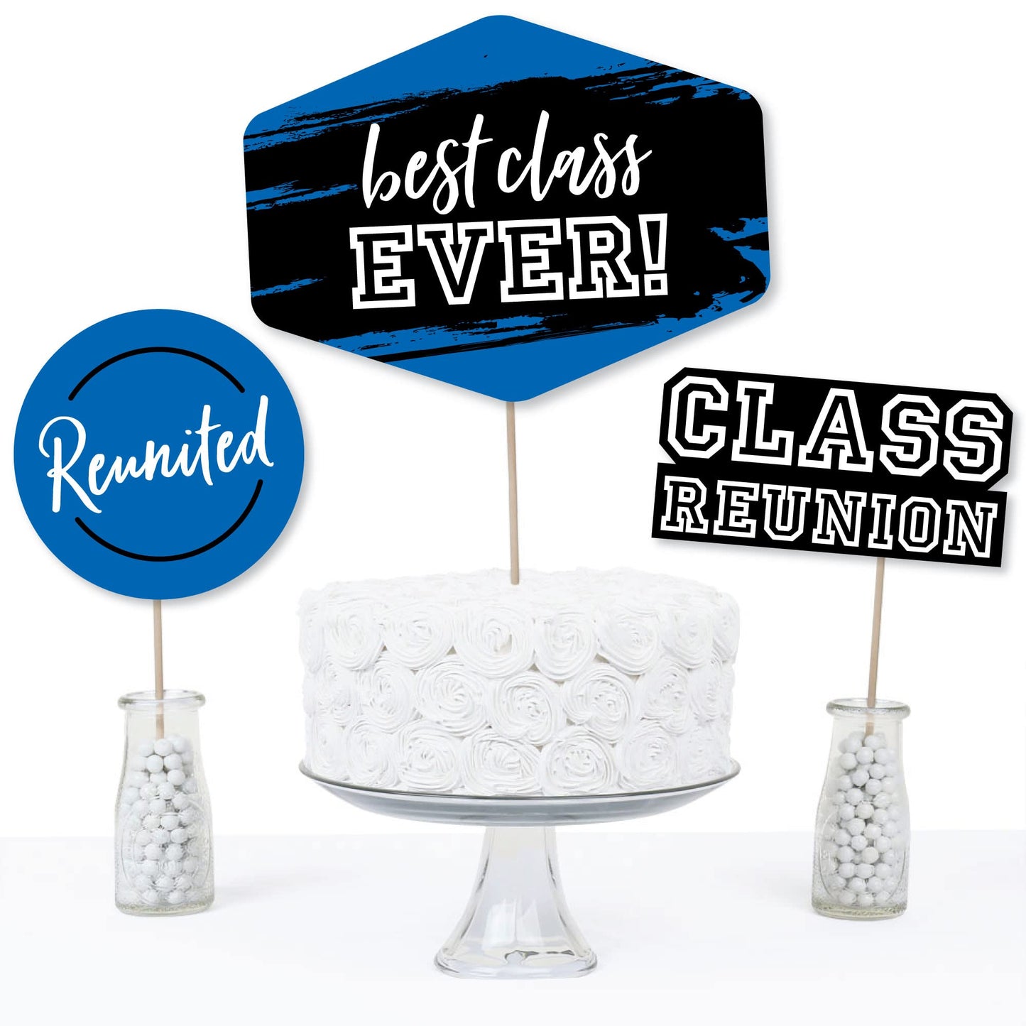 Big Dot of Happiness Reunited Blue - Royal Blue School Class Reunion Party Centerpiece Sticks - Table Toppers - Set of 15