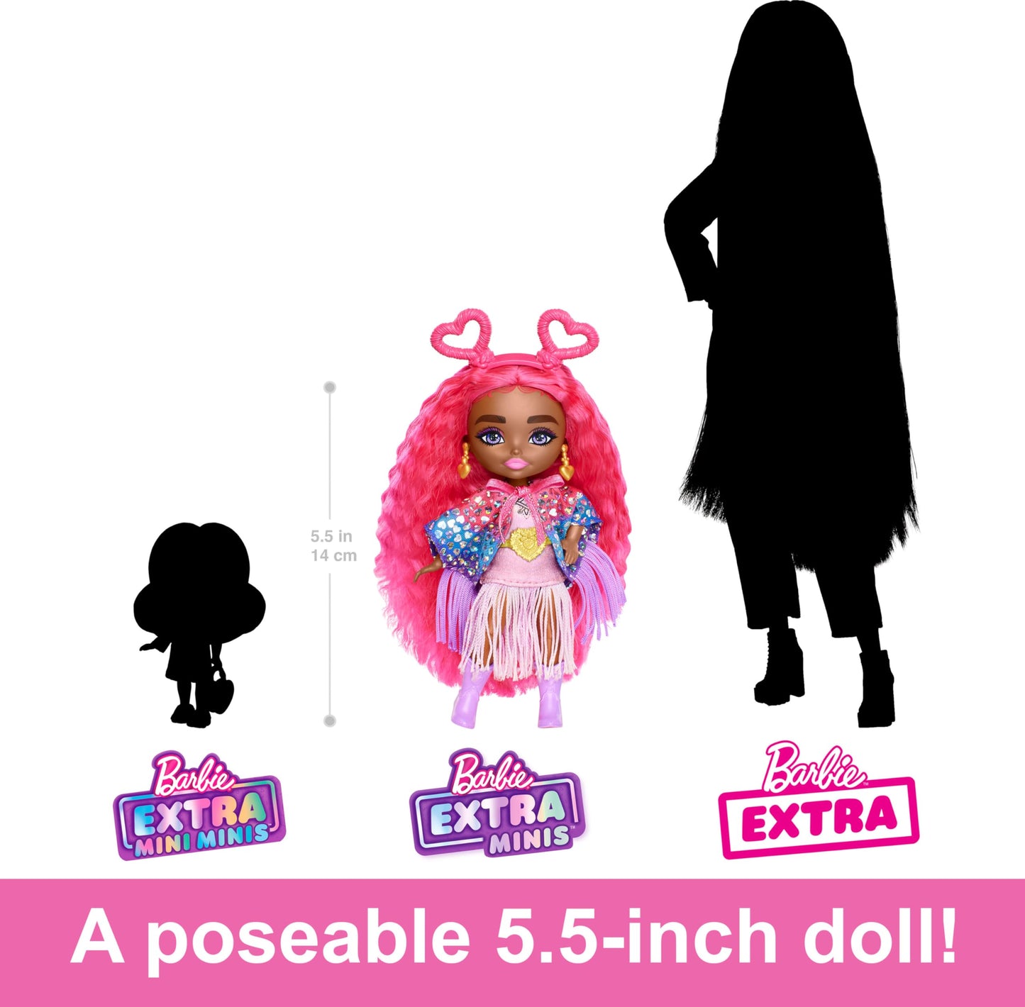 Barbie Extra Fly Minis Travel Doll, Desert Festival Look with Magenta Hair in Fringe Jacket, Dress & Accessories, 5.5-inch
