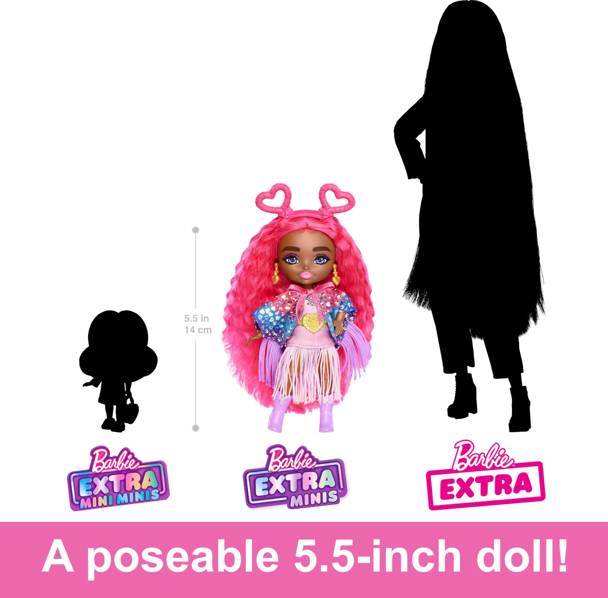 Barbie Extra Fly Minis Travel Doll, Desert Festival Look with Magenta Hair in Fringe Jacket, Dress & Accessories, 5.5-inch