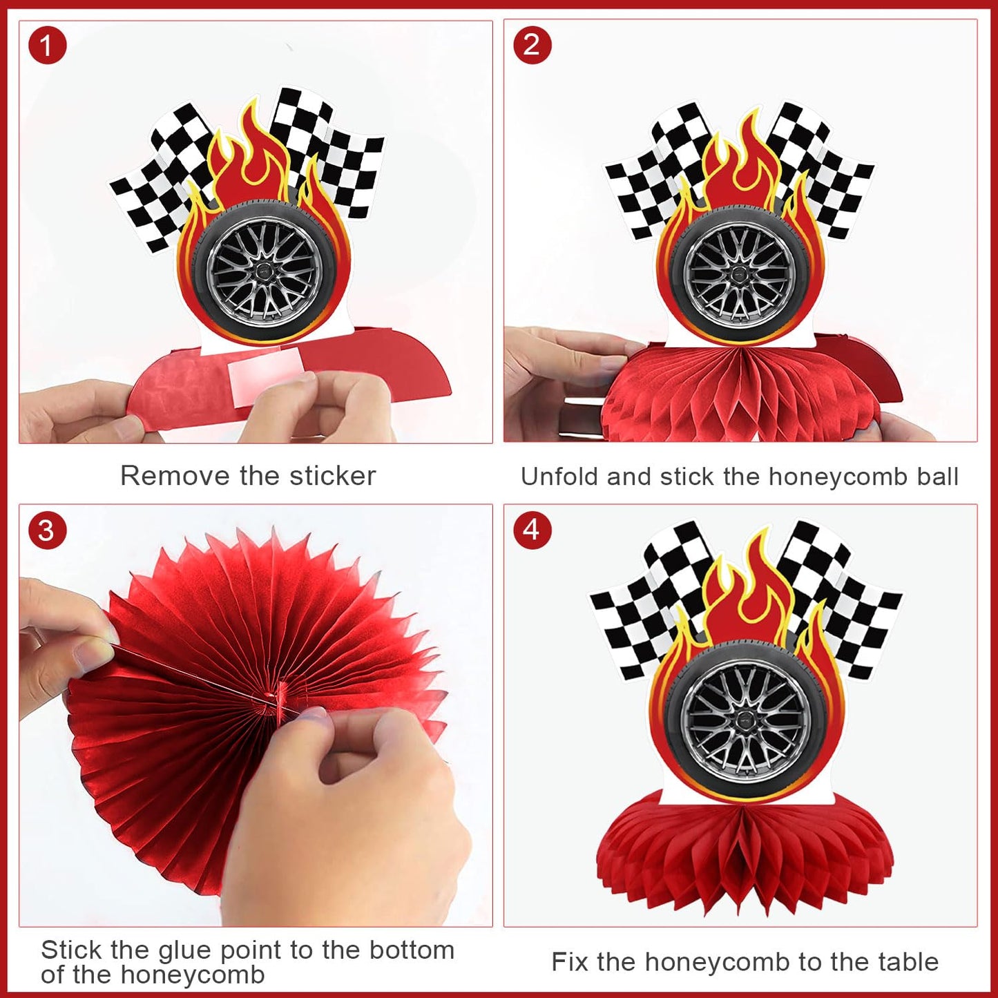 Hot Cars Party Decorations Honeycomb Centerpiece, 9 Pieces Race Car Themed 3D Double Side Cake Toppers Table Centerpieces, Cartoon Photo Backdrop
