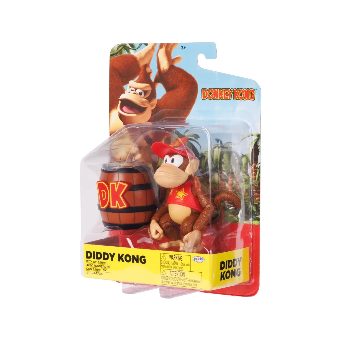 Nintendo World of Super Mario 2023 4-inch Action Figure Donkey Kong with Bananas (Diddy Kong with DK Barrel)