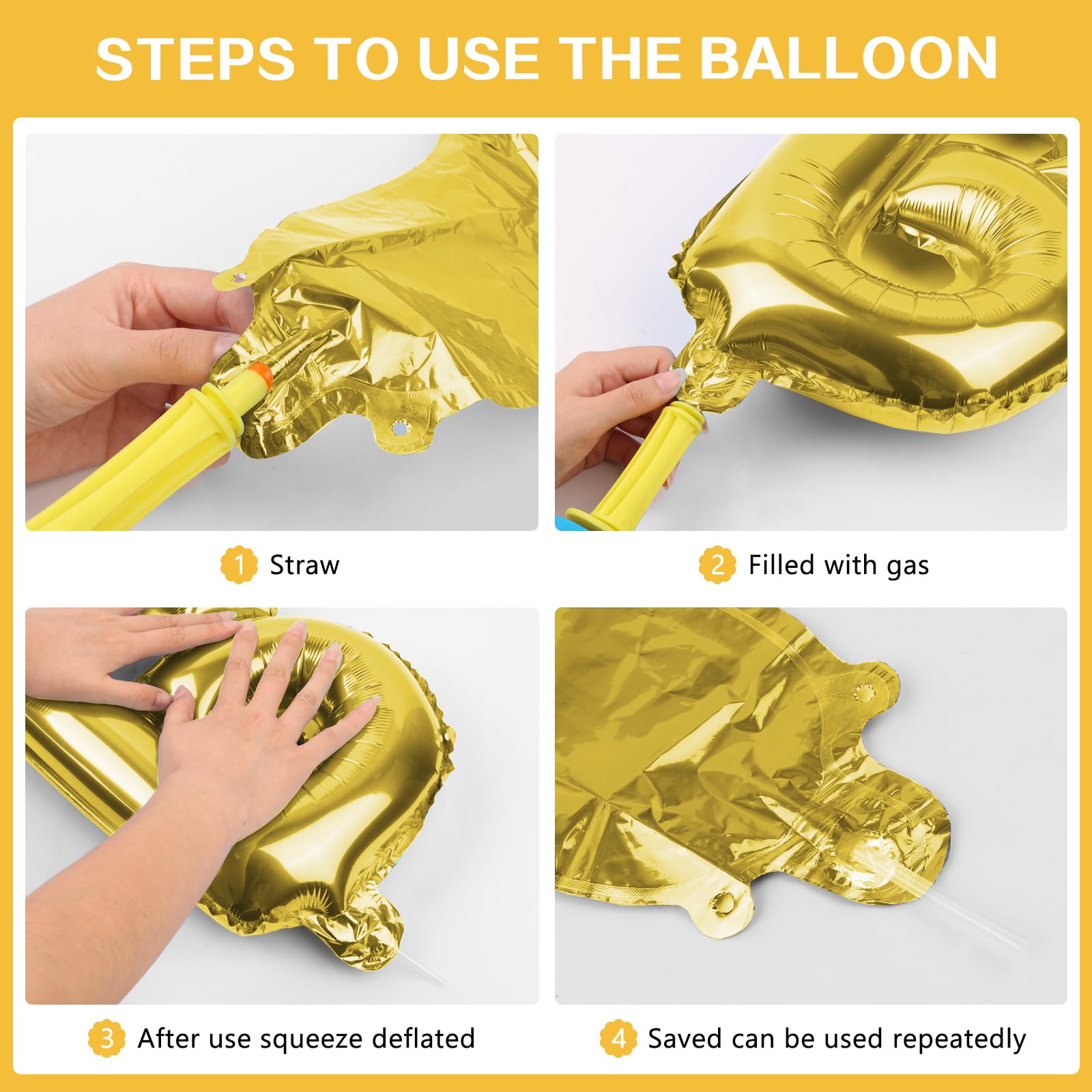 Gold Happy Birthday Balloons Banner 16 Inch Mylar Foil Letters, Inflatable Party Decor and Birthday Decorations for Women, Men, Boys & Girls Kids