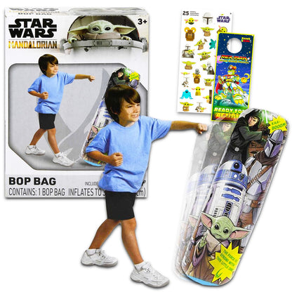 Mandalorian Bop Bag for Kids - Bundle with Baby Yoda Punching Bag for Outdoor Play, Plus Stickers More | Star Wars Excercise Toy for Kids, Boys, Girls