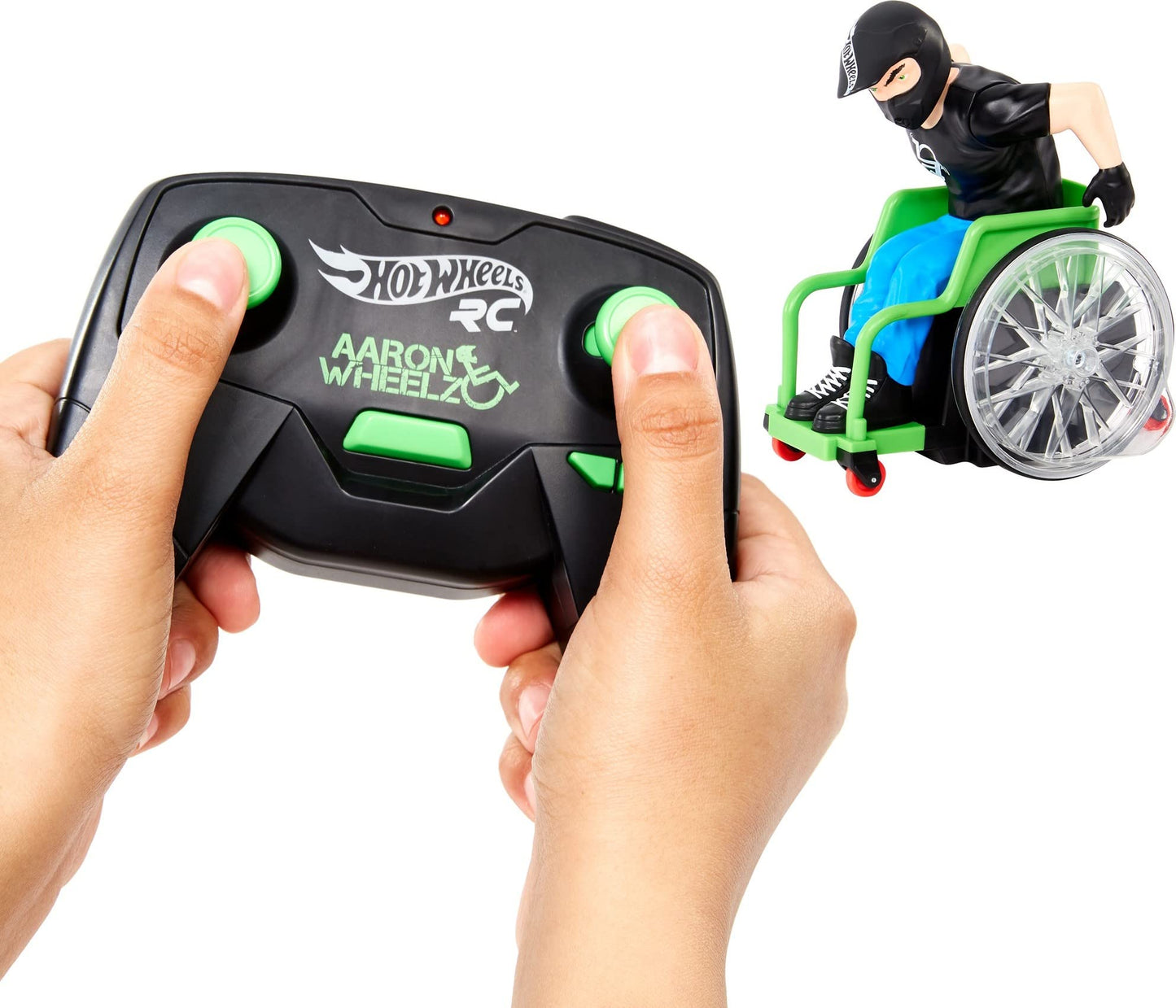 Hot Wheels RC Aaron Wheelz Wheelie Chair, Remote-Control Wheelchair with Motocross Aaron "Wheelz" Fotheringham Figure