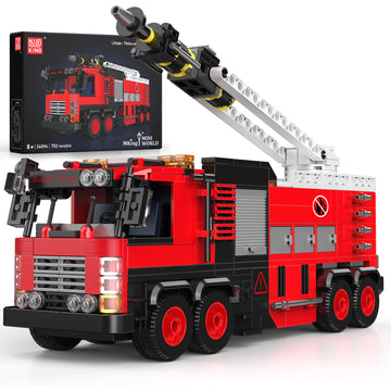 Mould King Ladder Fire Truck Building Set - 725+PCS STEM Toys for Kids & Adults, 24094 City Firetruck Building Bricks with Movable Ladder, Ideas